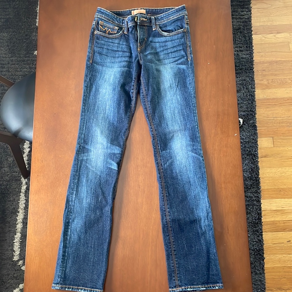 MEK DNM size 28 long. 8 inch rise, 40 inch length